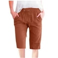 thumbnail image 1 of Fashion Womens Casual Solid Color Waist Elastic Loose Straight Wide Leg Half Shorts Pants With Pocket Women's 5" Inseam Drawstring Linen Blend Short (Available in Plus Size), 1 of 5