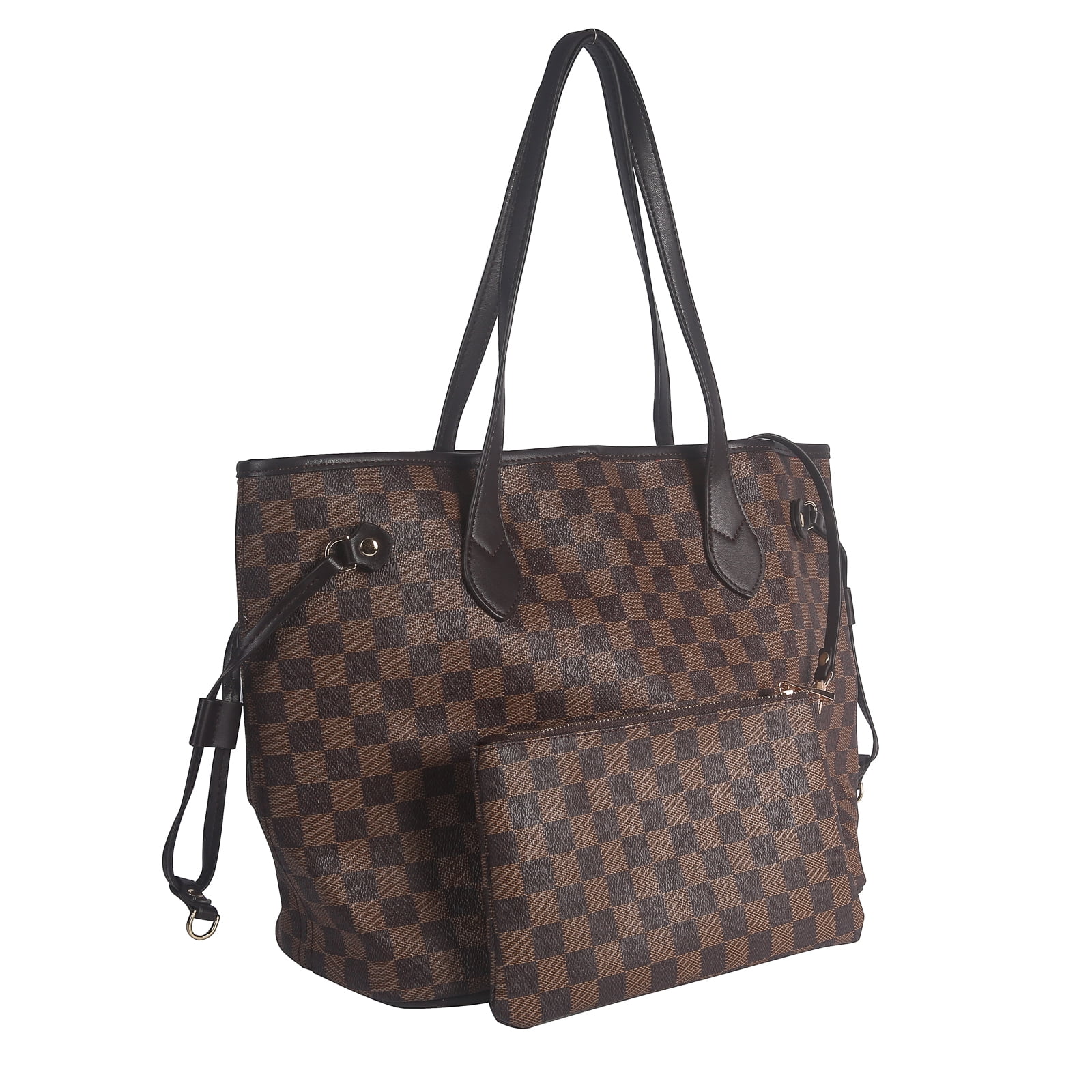 Fashion Womens Checkered Tote Shoulder Bag With Inner Pouch, PVC