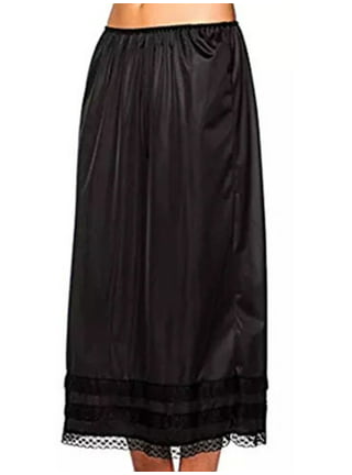 Women's Knee Length Lace Anti-Static Half Slip Underskirt for Under Dresses  Solid Color Elastic Waist Inner Lining Long Skirt