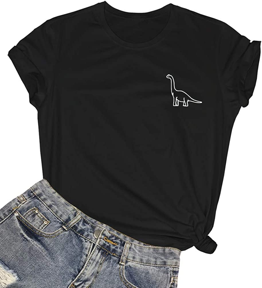 Fashion Womens Cute Dinosaur Graphic T-Shirts Round Neck Teen Girls ...