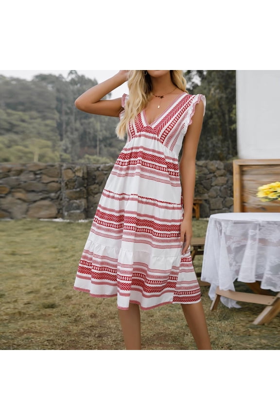 Fashion Womens Dresses Spring, Summer And Casual V-neck Sleeveless Printed Dress Sundresses for Women 2024 Trendy