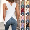 thumbnail image 1 of Fashion Womens Eyelet Crew Neck Sleeveless Tops Breathable Back Split Tunic Casual Blouse for Summer Vacation White M, 1 of 9