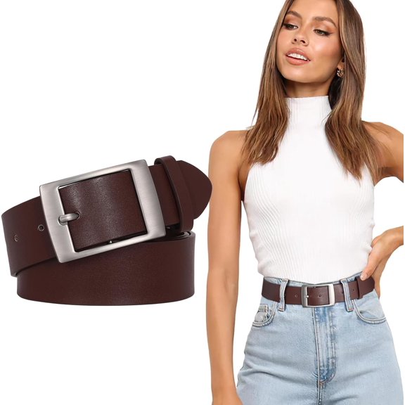 Fashion Womens Faux Leather Belts Waist Belt with Pin Buckle for Jeans Pants,1.5" width