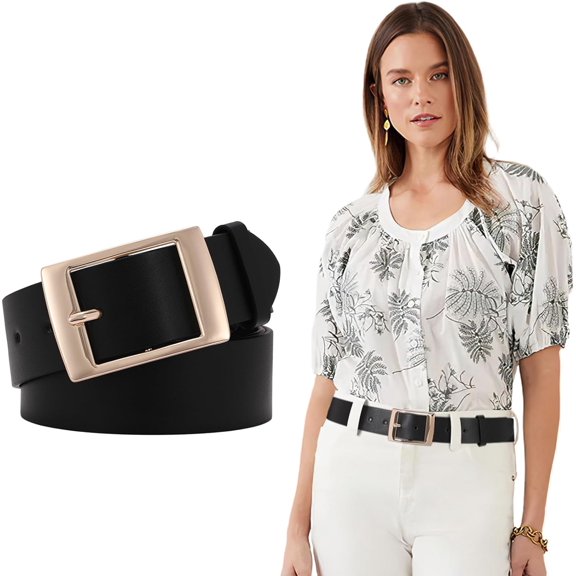 Fashion Womens Faux Leather Belts Waist Belt with Pin Buckle for Jeans Pants,1.5" width