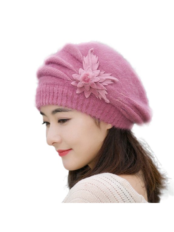 Fashion Womens Flower Knit Crochet Beanie Hat Winter Warm Cap Beret