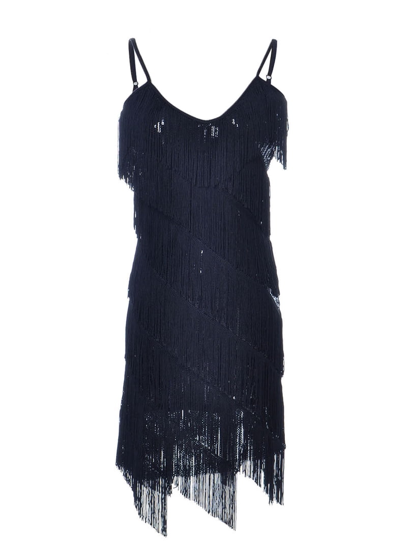 backless flapper dress BABEYOND Off Shoulder Sequin Beaded 1920s Dress, Fringe Flapper Great Gatsby Party Dress, Black/Gold Size M main image 1