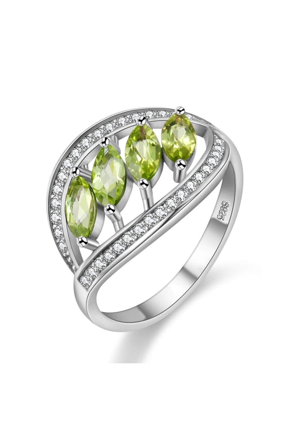 Fashion Womens Green Peridot Stone Statement Ring, 925 Sterling Silver Cocktail Ring for Women Girlfriend Mom (Size 10)