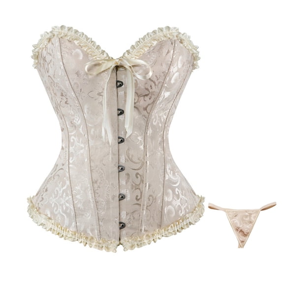 Fashion Womens Lace Up Corset Top Overbust Body Shaper Bustier Corsets for Women Beige 5XL