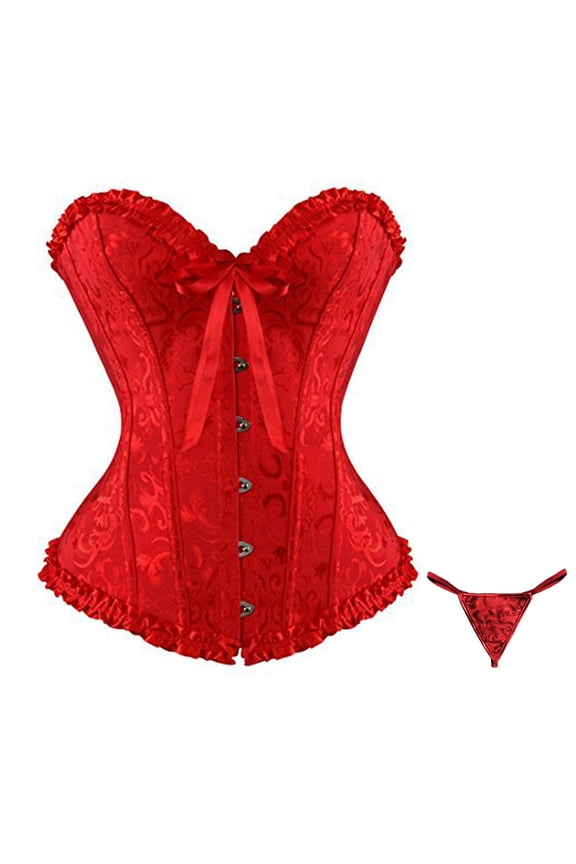 Fashion Womens Lace Up Corset Top Overbust Body Shaper Bustier Corsets for Women Red L