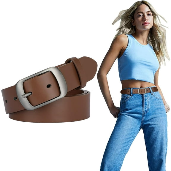 Fashion Womens Leather Belt, Soft Leather Waist Belt with Pin Buckle for Jeans Pants,width 1.3"
