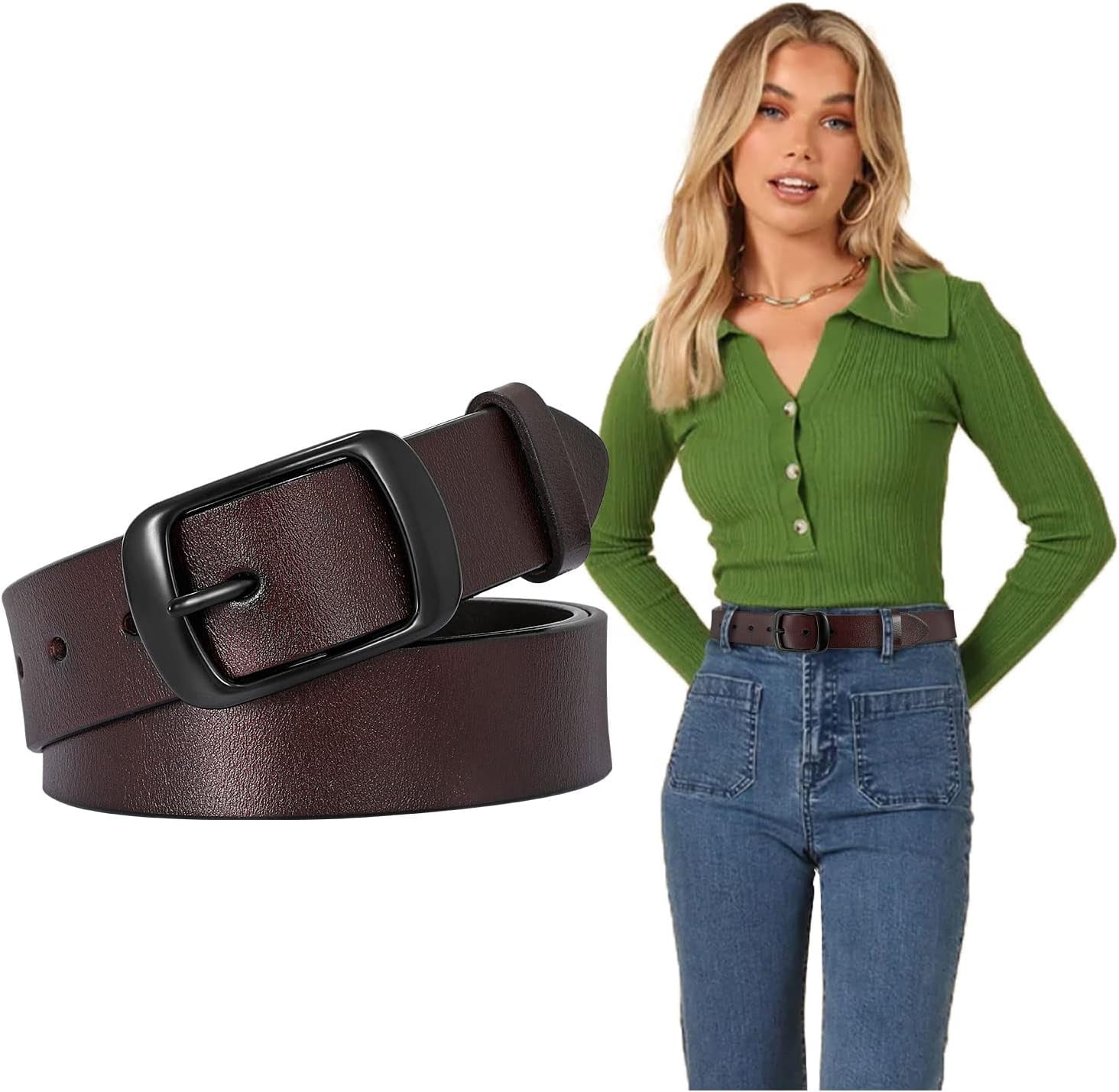 8459 Fashion Womens Leather Belts,wide Waist Belt With Pin Buckle For Jeans SUOSDEY Fashion Womens Faux Leather Belts with Pin Buckle  main image 2