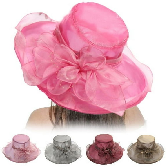 Fashion Womens Organza Church Fascinator Bridal Tea Party Wedding Hat Wide Brim Medieval Beach Hat Floral Mesh Sun Hat