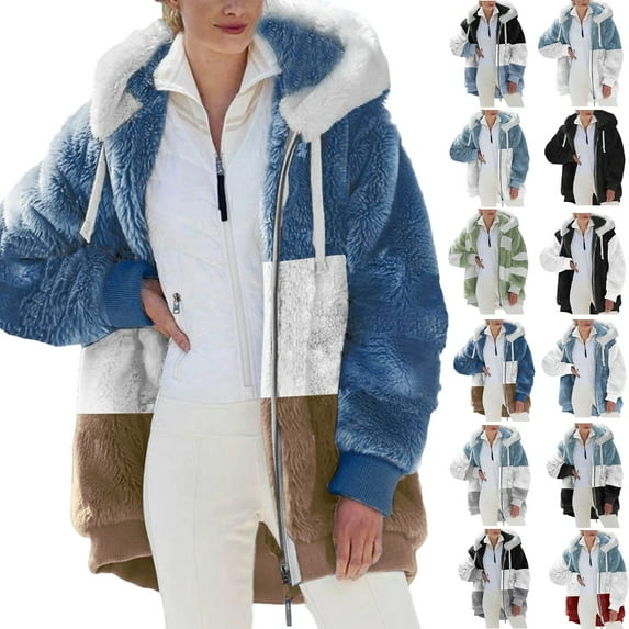 Fashion Womens Plus Size Jackets and Coats with Hood Fashion Woman Long Sleeve Open Front Loose Outerwear Patchwork Blouse Coat Tops Pockets Blouse