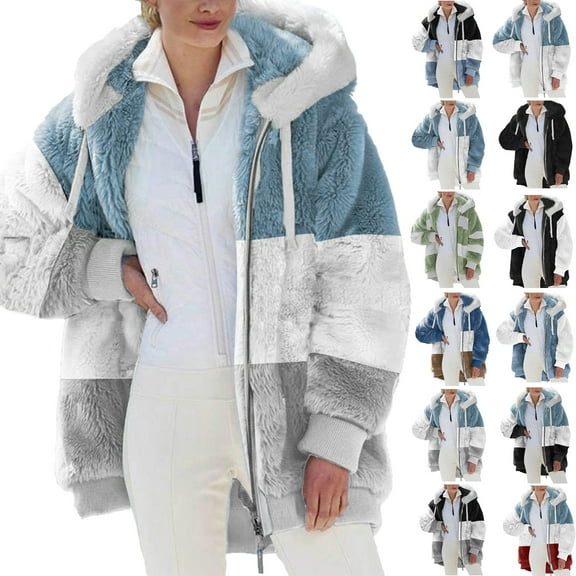 Fashion Womens Plus Size Jackets and Coats with Hood Fashion Womens Warm Faux Coat Jacket Winter Zipper Long Sleeve Outerwear