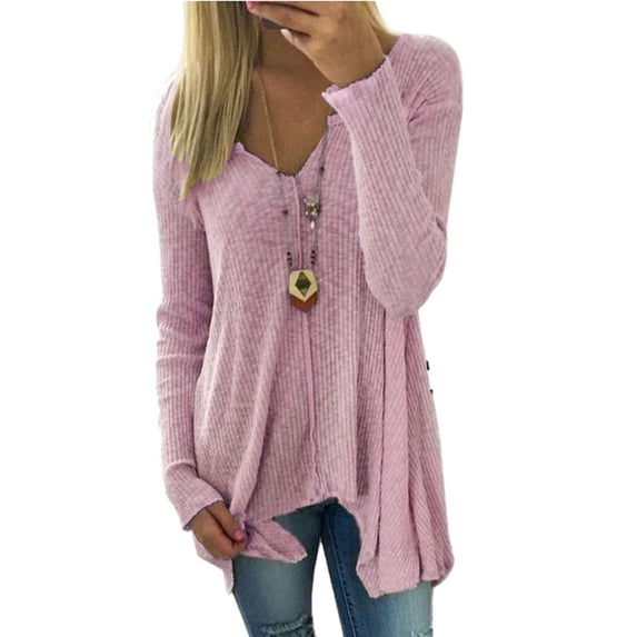Fashion Womens Plus Size V-neck Pullover Ladies Tops Winter Knit Sweater Jumper Asymmetrical Hem Shirt S-XXXXXL