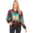 thumbnail image 1 of Anna-Kaci Womens Sequin Long Sleeve Front Zip Jacket with Ribbed Cuffs Small Gradient Color, 1 of 7
