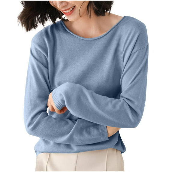 Fashion Womens Tops 2026 Plus Size Shirts Solid Color Knitwear Long Sleeved Blouses Round-Neck Fashionable Casual
