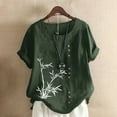 thumbnail image 1 of Fashion Womens Tops Retro Bamboo Print Casual Loose Cotton Linen Short Sleeve Pullover T Shirt GN2, 1 of 4