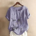 thumbnail image 1 of Fashion Womens Tops Retro Bamboo Print Casual Loose Cotton Linen Short Sleeve Pullover T Shirt PP1, 1 of 3