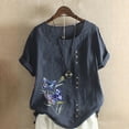thumbnail image 1 of Fashion Womens Tops Retro Butterfly Print Casual Loose Cotton Linen Short Sleeve Pullover T Shirt BU2, 1 of 3