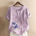 thumbnail image 1 of Fashion Womens Tops Retro Butterfly Print Casual Loose Cotton Linen Short Sleeve Pullover T Shirt PP2, 1 of 3