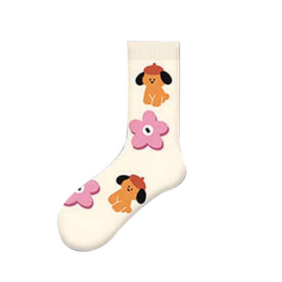 Fashion Wonens Novelty Socks Fall Funny Cute Mid Crew Socks Lady Breathable Cotton Socks for Daily Wear Beige