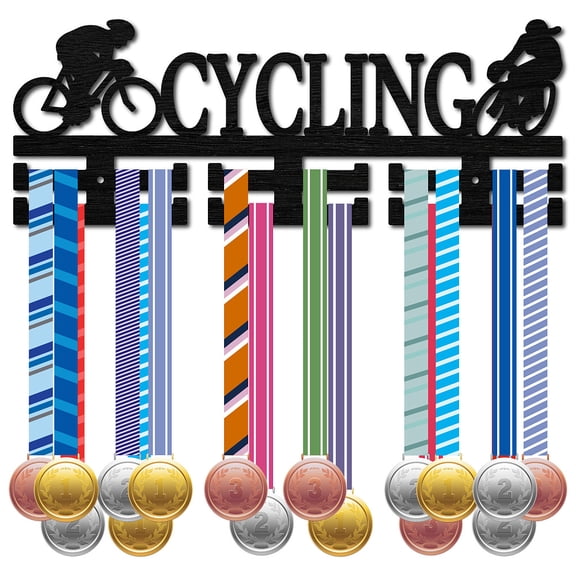 Fashion Wood Medal Hanger Holder 2 Line Display Wall Rack with Screws & Anchor Plug Bicycle 150x400mm Hole: 5mm