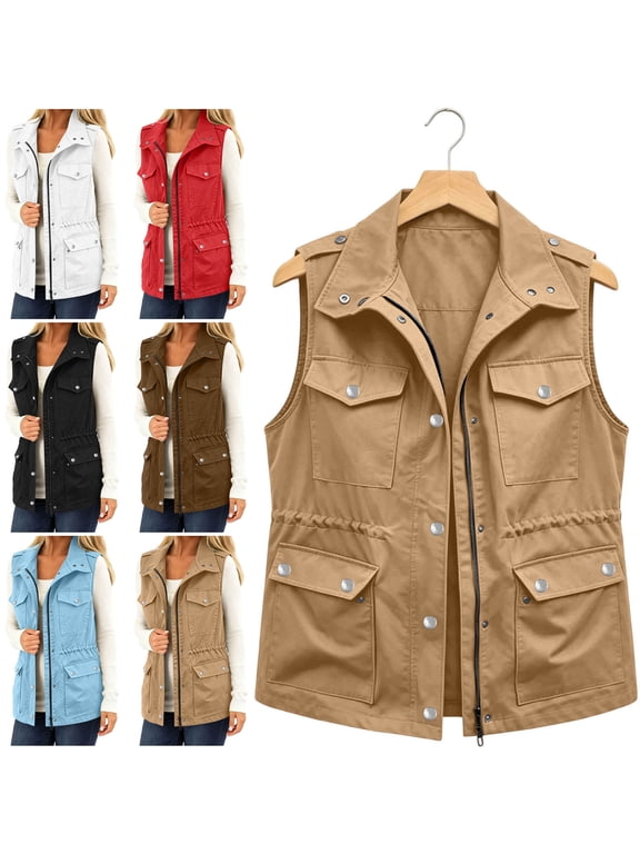 Fashion Work Vest for Women - Stylish Collar Outerwear with Snap Pockets