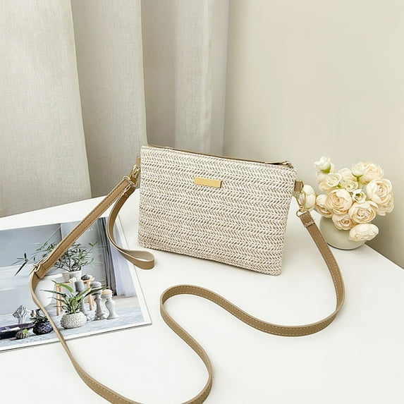 Woven Straw Shoulder Bag, Fashion Envelope Clutch, Casual Crossbody Purse, Ladies Handbag, Summer Beach Tote for Daily Outdoor Use, Khaki