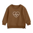 thumbnail image 1 of Fashion YLSDY For Girls Aged 6 Months - 7 Years Cute Heart and ECG Print Casual Round-Neck Long-Sleeved Split Hem Sweatshirt Top Brown 6 Years, 1 of 3