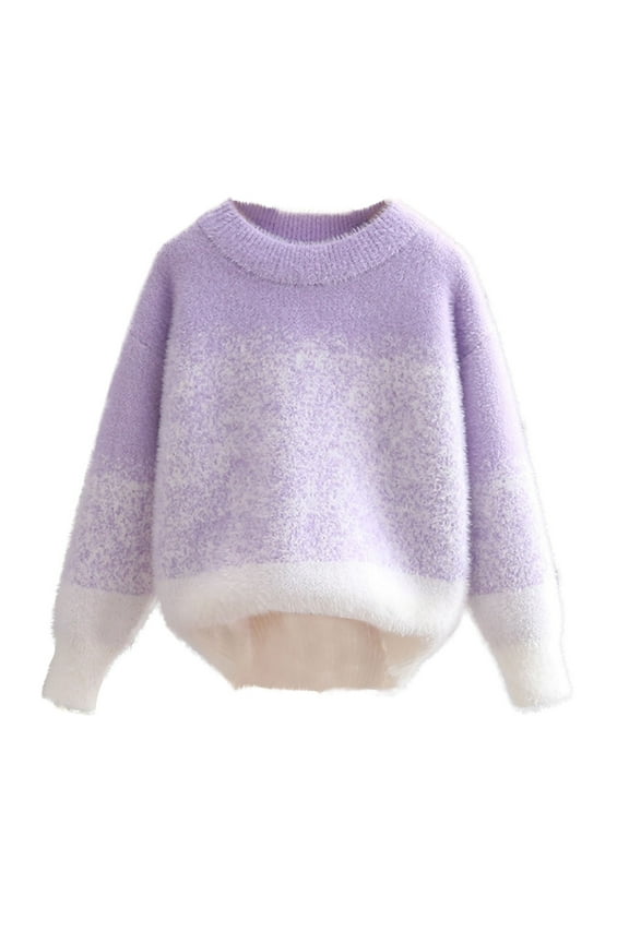 Fashion YLSDY Girls Fleece Pullover Sweater Thick Warm Spring Fall Long Sleeve Knit Tops Casual Cozy Festival Sweaters Purple 13 Years