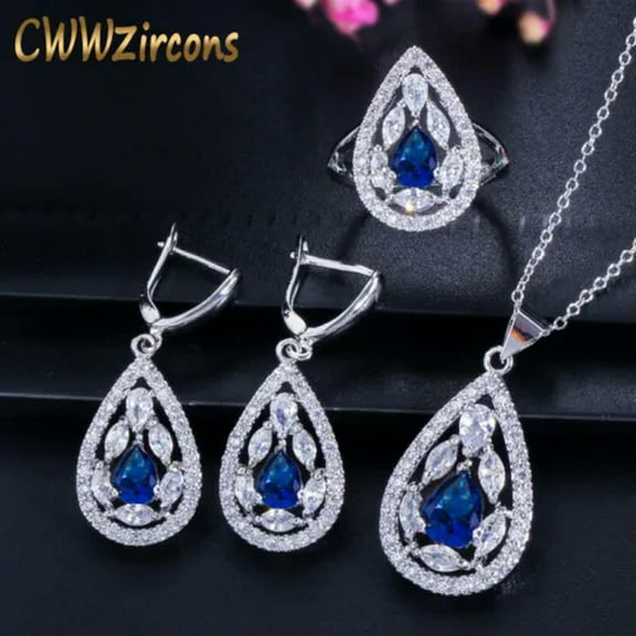 Fashion Yellow CZ Austrian Crystal Earrings Necklace Ring Jewelry Set for Women