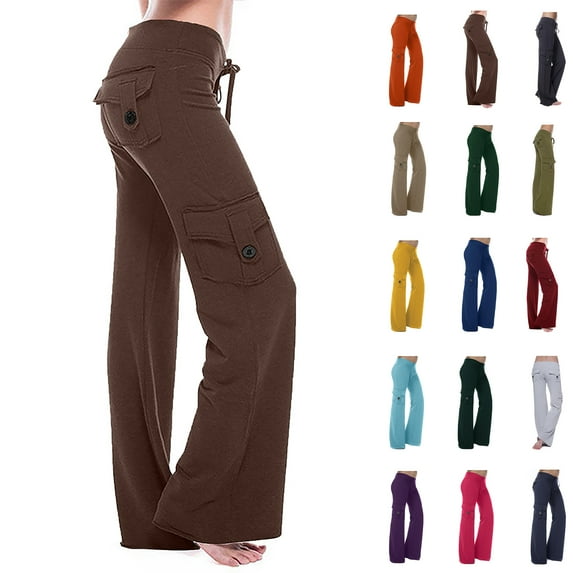 Fashion Yoga Pants for Womens Stretch High Waist Plus Size Workout Out Leggings Button Pocket Yoga Gym Loose Pants