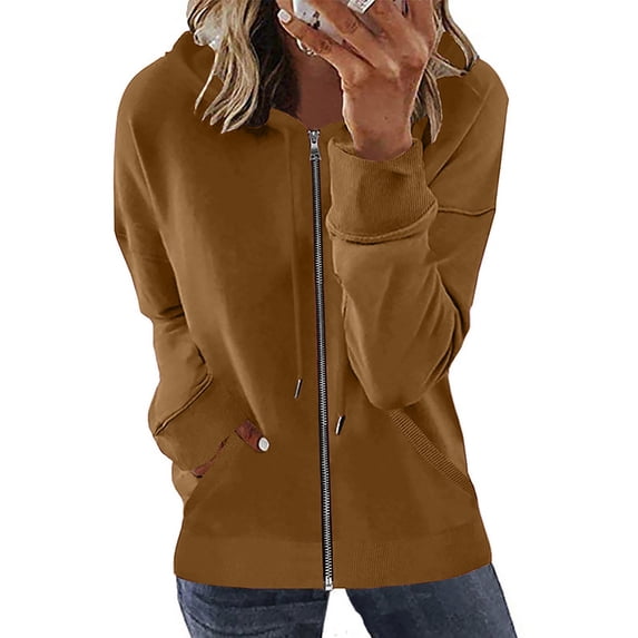 Fashion Zip Up Hoodies for Womens Pullover Plus Size Long Sleeve Zipper Open Front Loose Outerwear Printing Blouse Coat Tops Pockets Hooded Blouse Save to 65% off!