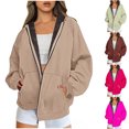 thumbnail image 1 of Fashion Zip Up Hoodies for Womens Pullover Plus Size Winter Warm And Fleece Heavy Printed Hooded Jacket With Zipper Double Pockets, 1 of 6