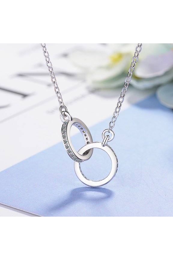 Fashion Zircon Geometric Shape Double Ring Necklace