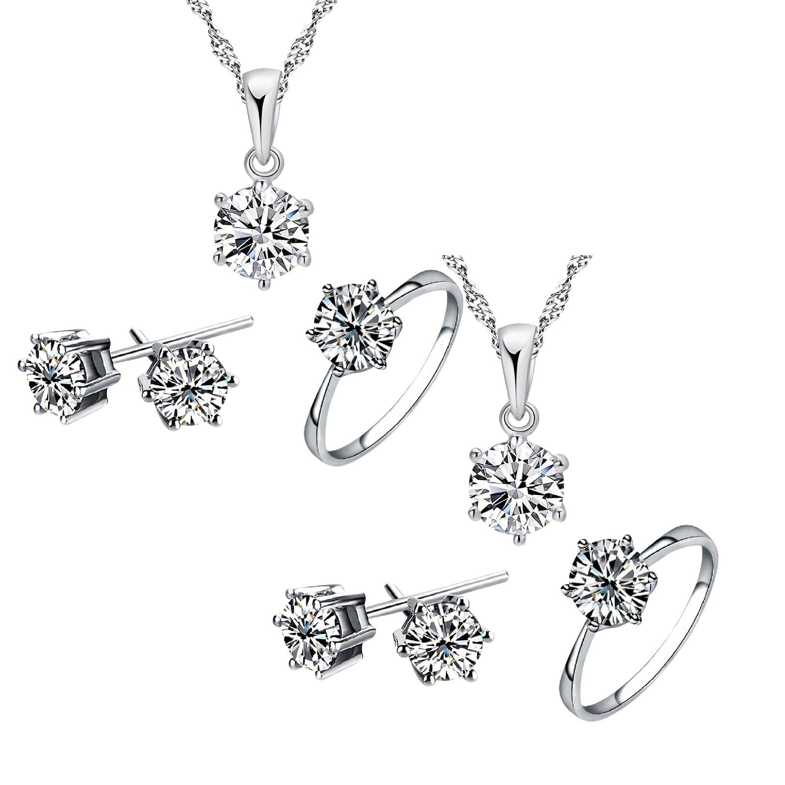 Fashion Zircon Set Earrings Necklace Three Piece Jewelry Set For Women