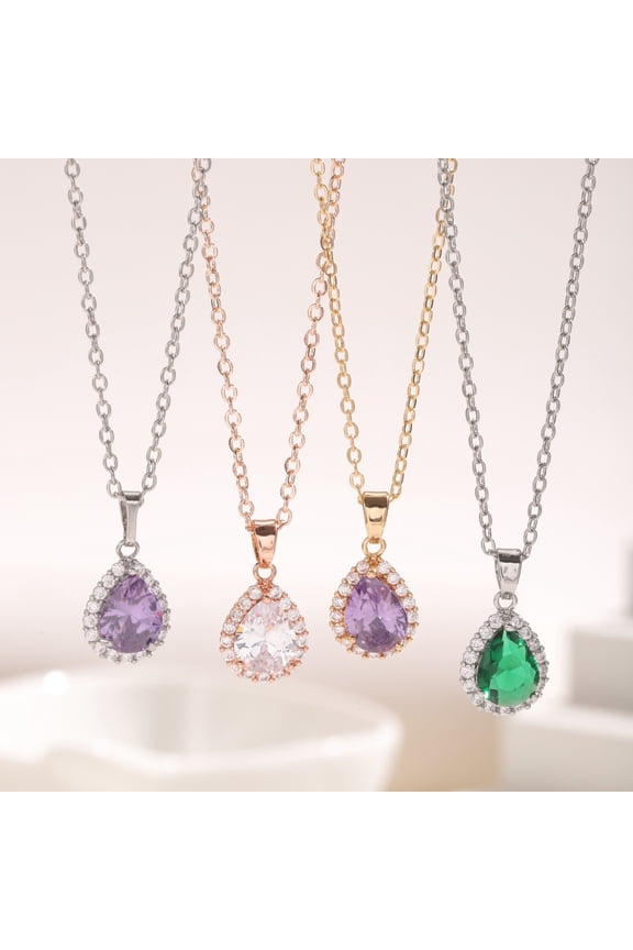 Fashion Zircon Water Drops Pendant Necklace For Women