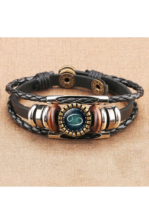 Fashion Zodiac Time Gem Leather Bracelet