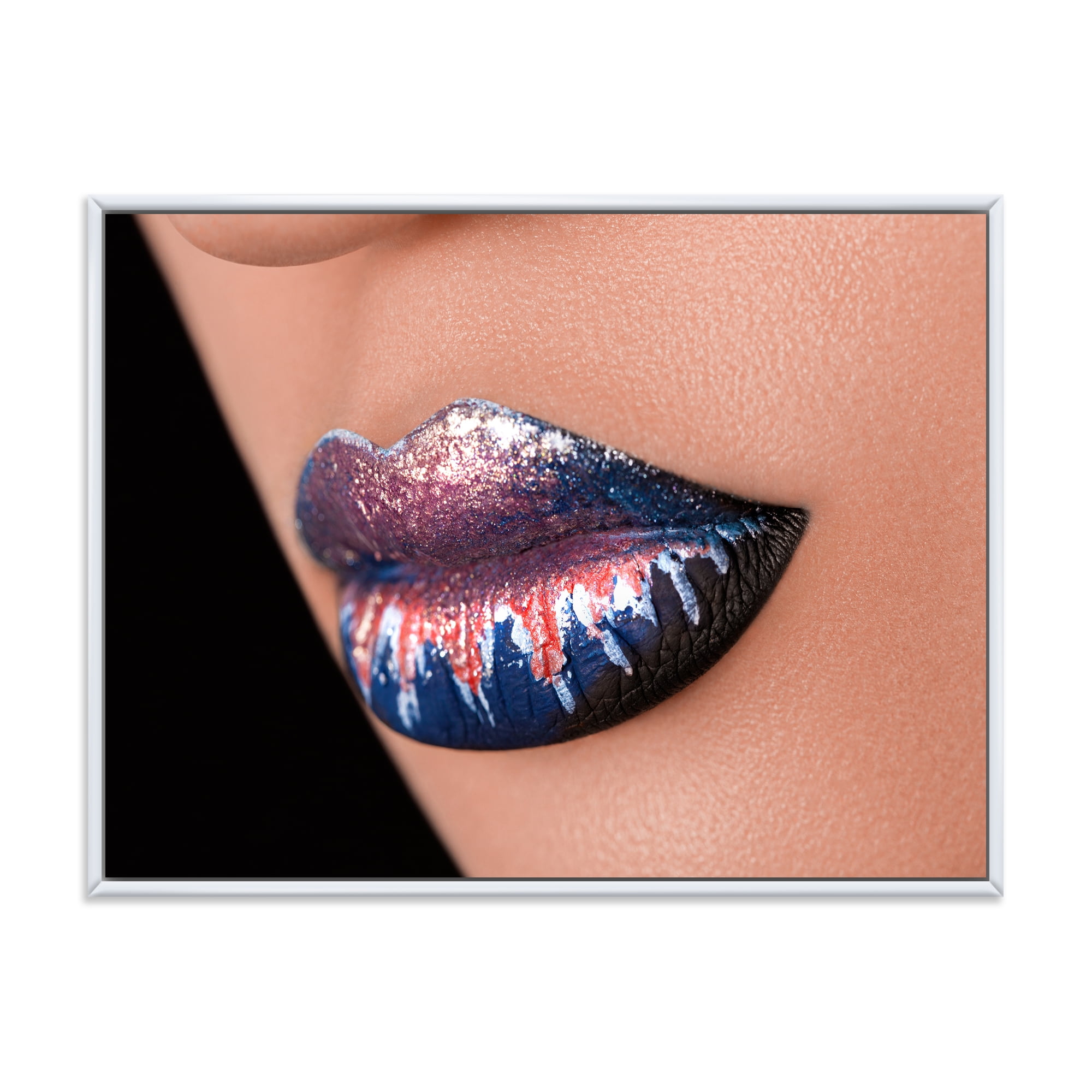 Fashion and Creative Make Up On Woman Lips 32 in x 16 in Framed Painting Canvas Art Print, by Designart