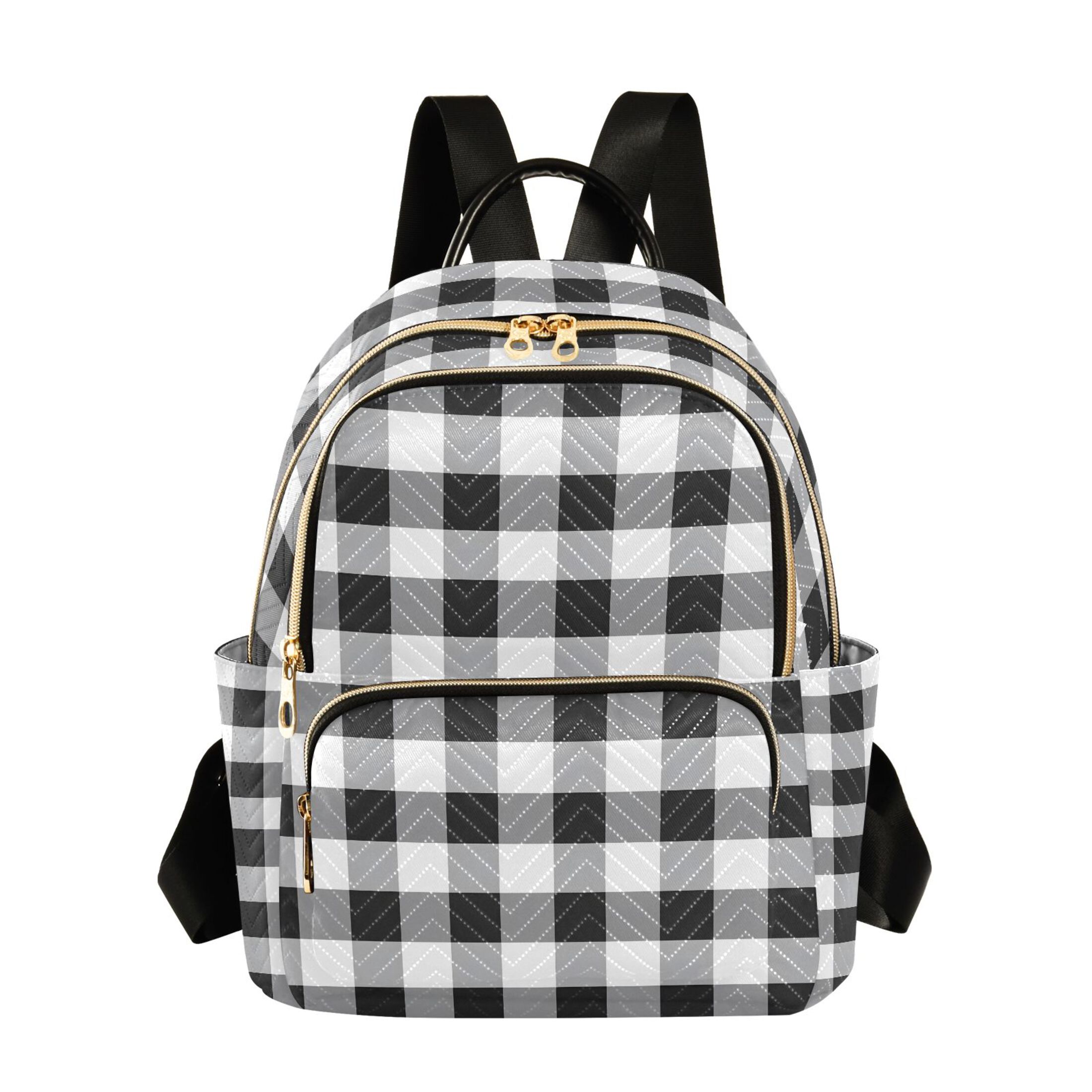 Fashion backpack Black White Grey Plaid Pattern quilted  display picture 1