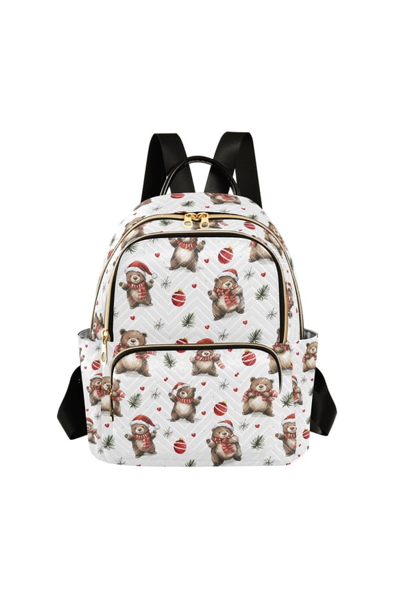 Fashion backpack Christmas Teddy Bear Hat Pattern quilted backpack women travel backpack suitable for travel sports