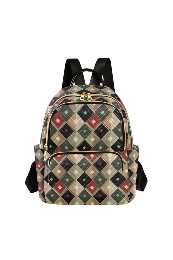 Fashion backpack Vintage Red Black Green Argyle Pattern quilted backpack women travel backpack suitable for travel sports