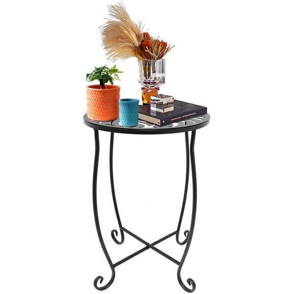 Fashion&cool Outdoor Side Tables, Weather Resistant Metal Patio Side Table, Small Round Outdoor End Table Side Table for Patio Yard Porch Balcony Garden Bedside, Plant Stand for Indoor Outdoor