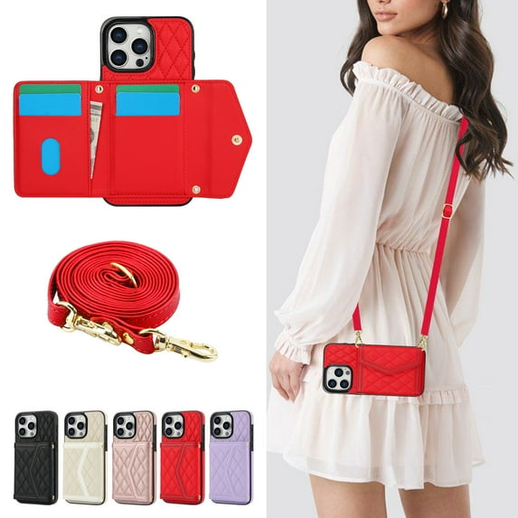 Fashion crossbody wallet phone leather case for Samsung S24, card holder and lanyard