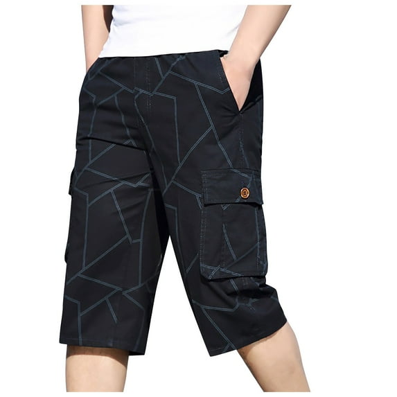 Fashion for way less HOOMEUMY Men's Cargo Shorts Quick Dry Lightweight Summer Capri Pants with Pockets Geometric Printed Straight Fit Navy XXXL