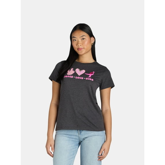 Susan G. Komen Women’s Peace Love Cure Graphic Tee with Short Sleeves, Sizes S-XXXL