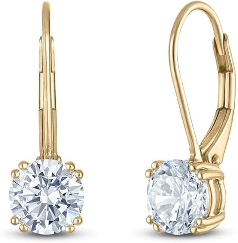 Fashion-gem Jewellery 1.00 Ct Round Cut Diamond Women's Trendy Drop and Dangle Lever Back Earrings 14k Yellow Gold Finish 925 Sterling Silver