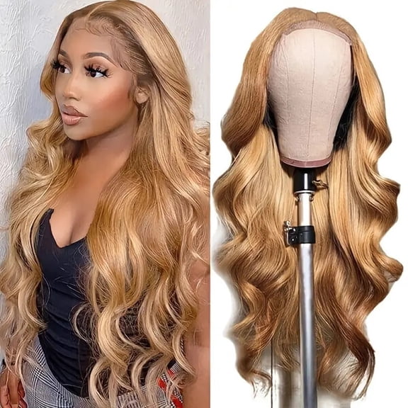 Fashion golden big wave wig front lace long curly hair chemical fiber full head wig