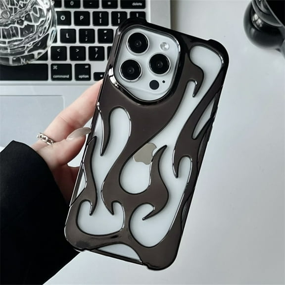 Fashion hollowed fire flame phone case for iPhone 15 14 13 12 11 pro max plus cool boy girl silver electroplated soft cover gift